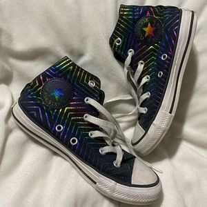 Converse Kids high top black metallic rainbow star size 13